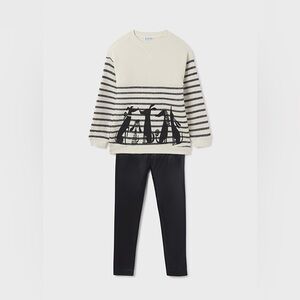 Size 10 Girls Mayoral Striped Cream and Black Kids Set